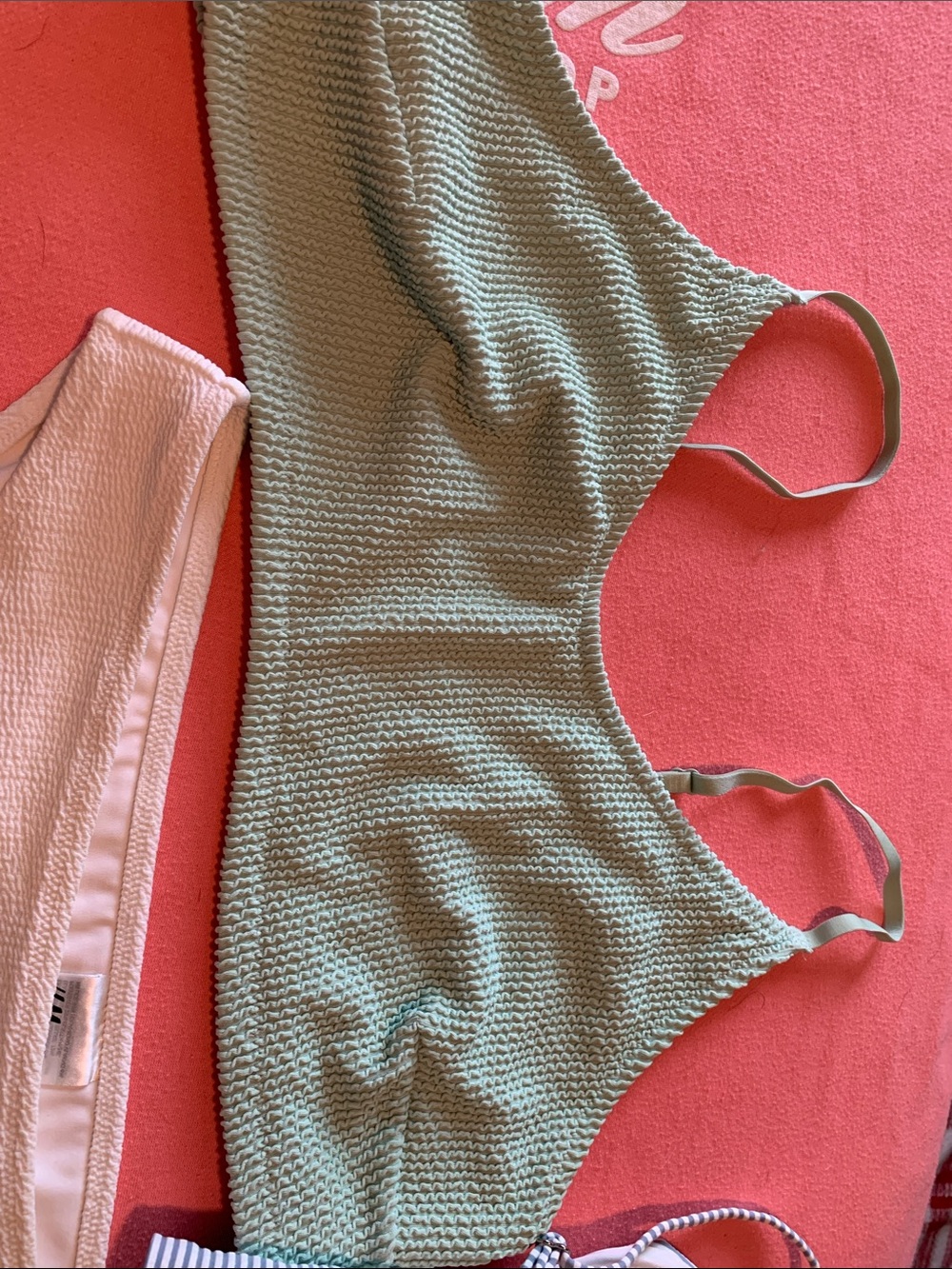 H&M 2 Ribbed Bikini Tops & 1 Bottom Mint, Cream, Blue/White Stripe Size 18 - Picture 3 of 7